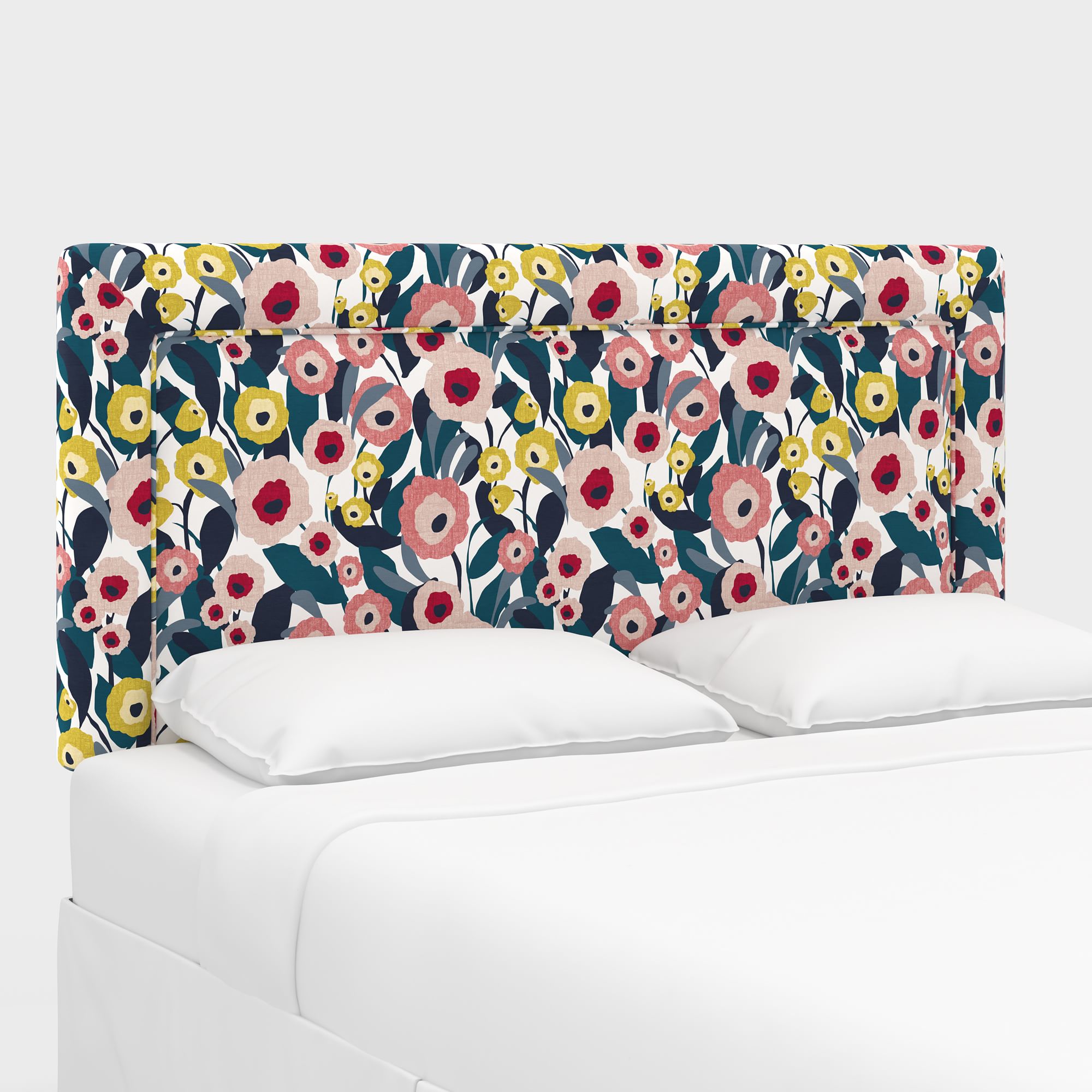 Upholstered Bordered Headboard, California King, Performace Velvet, Shadow