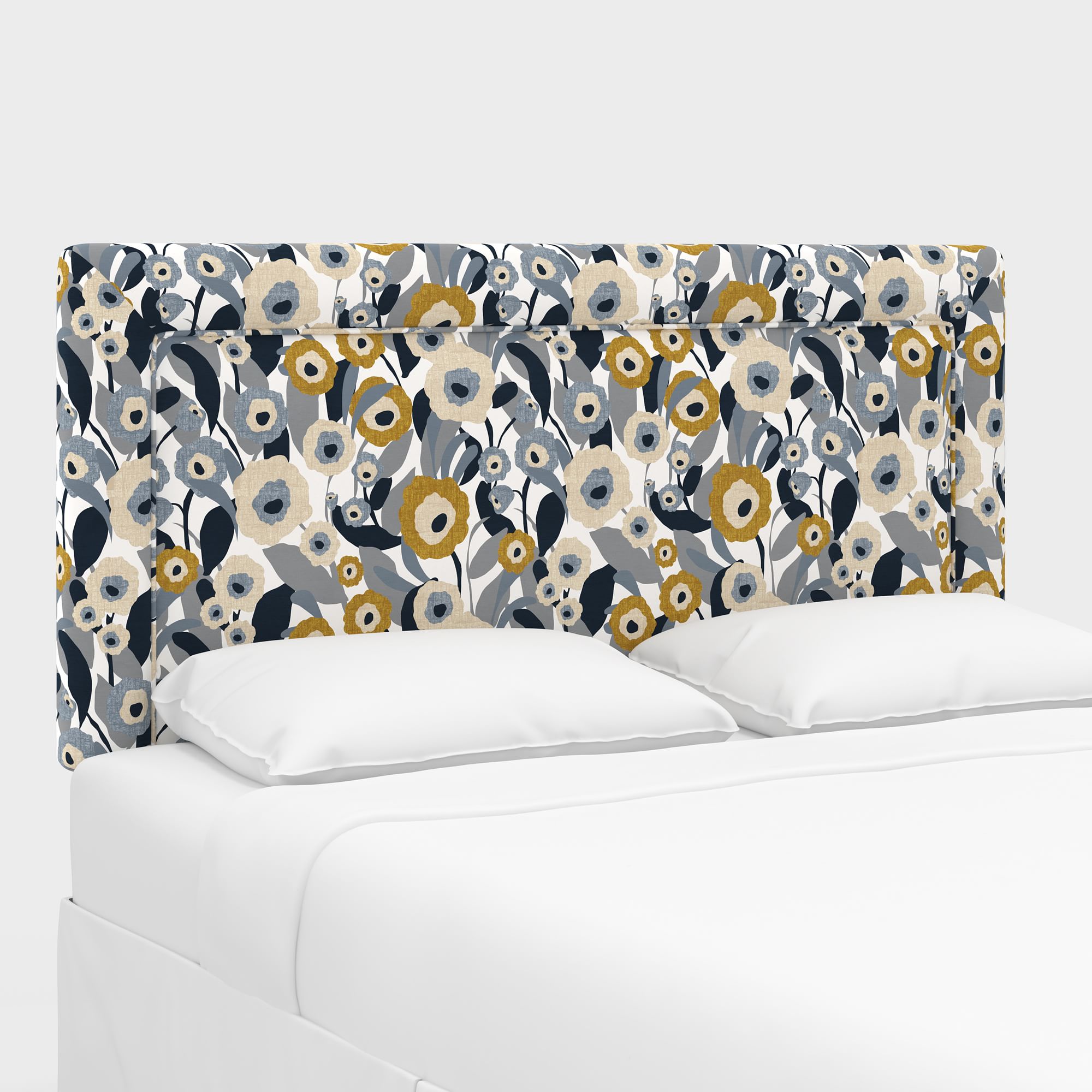 Upholstered Bordered Headboard, California King, Performace Velvet, Shadow