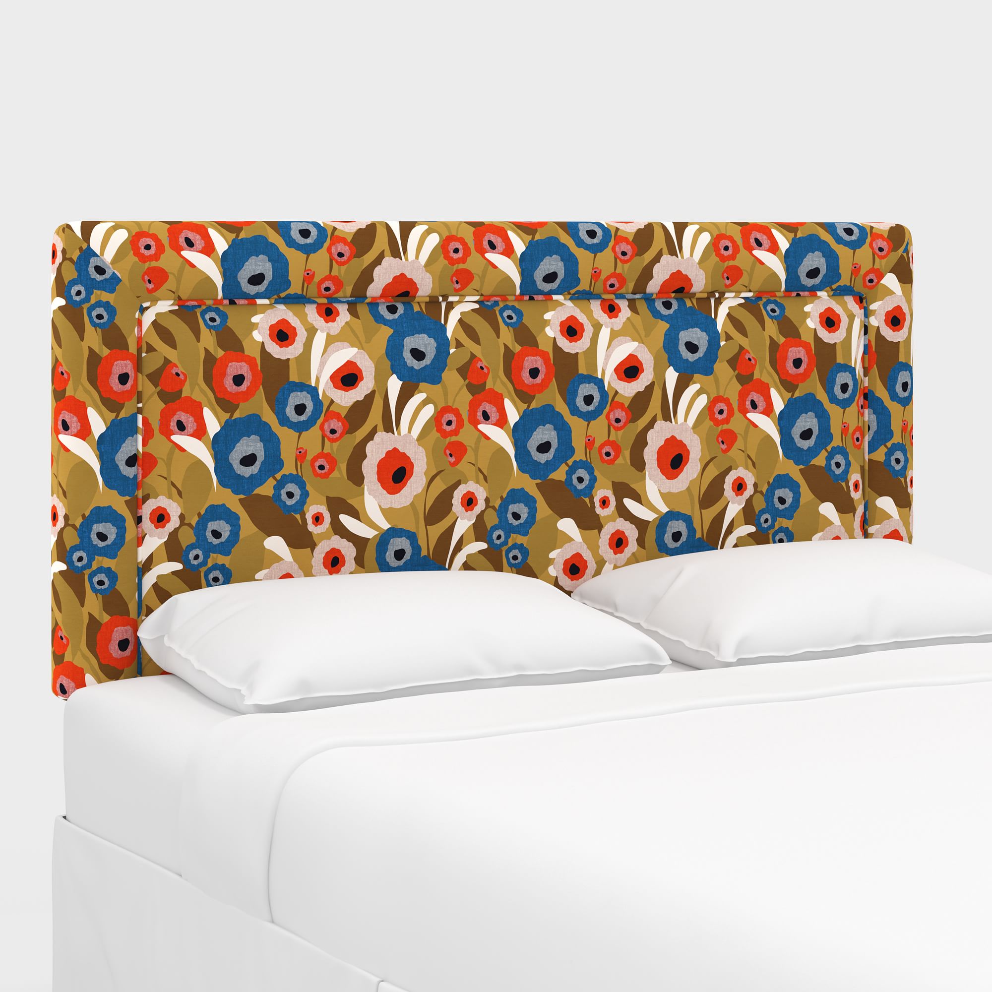 Upholstered Bordered Headboard, California King, Performace Velvet, Shadow