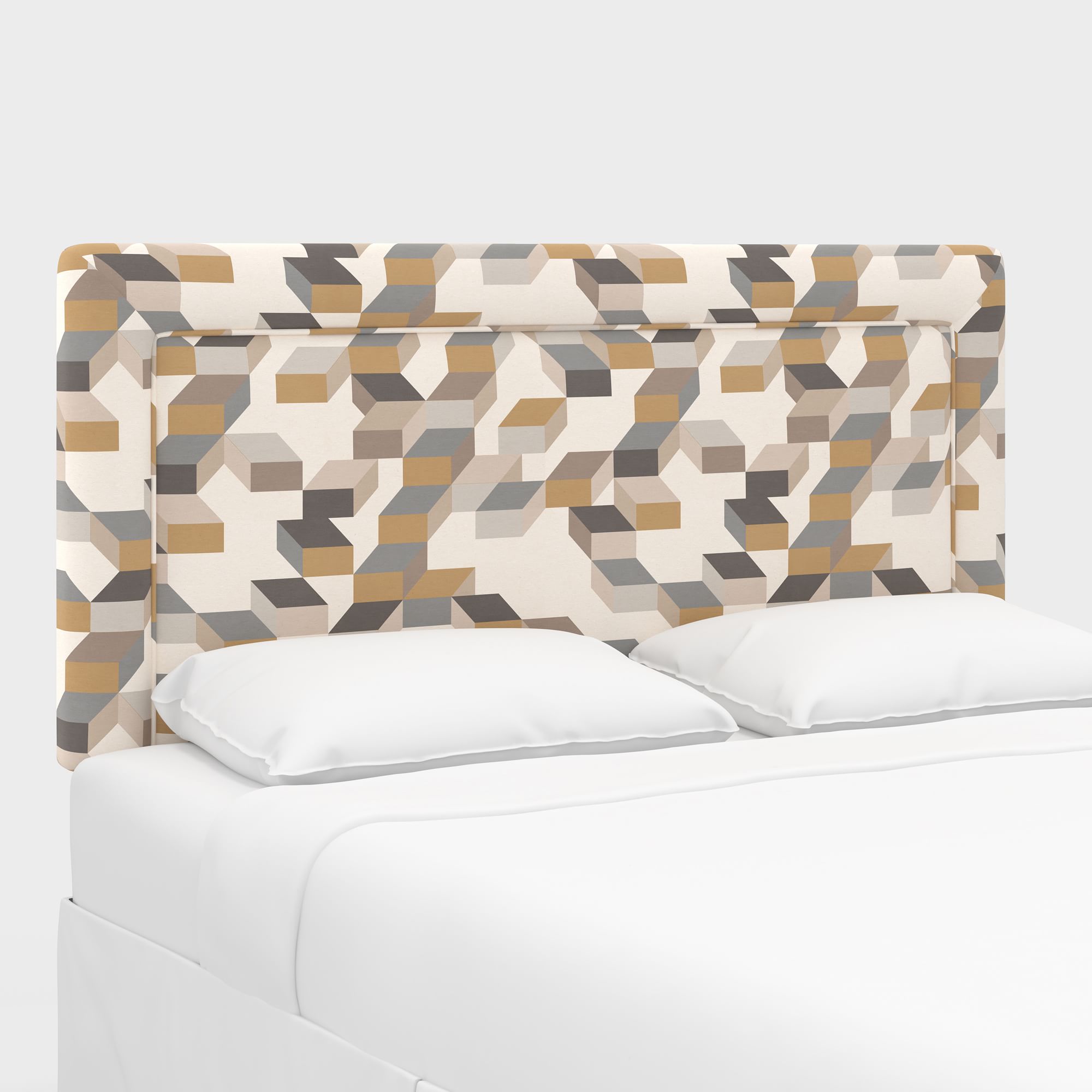 Upholstered Bordered Headboard, California King, Performace Velvet, Shadow