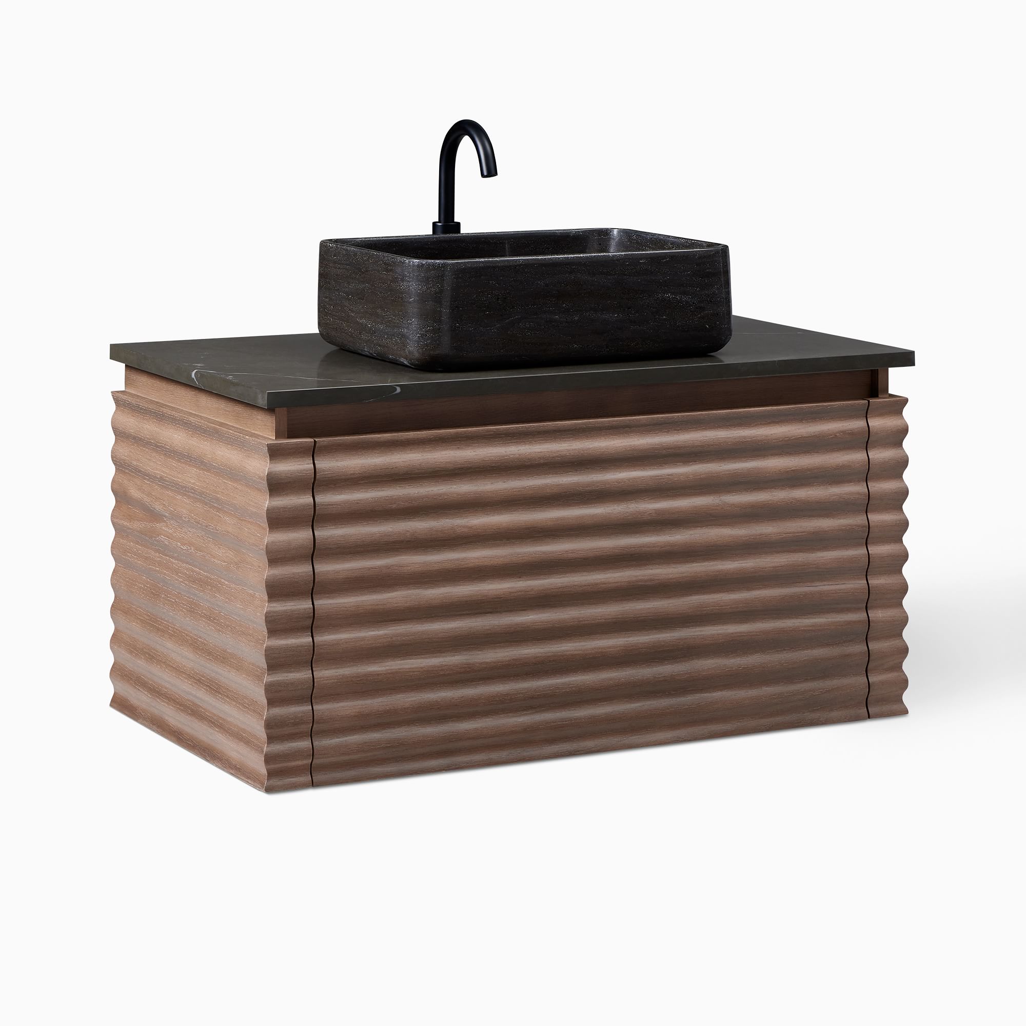 Makoto Floating Single Bathroom Vanity, 36" Wide, Chestnut Oak
