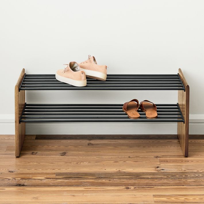 Anton Solid Wood Shoe Rack Burnt Wax Entryway Storage West Elm