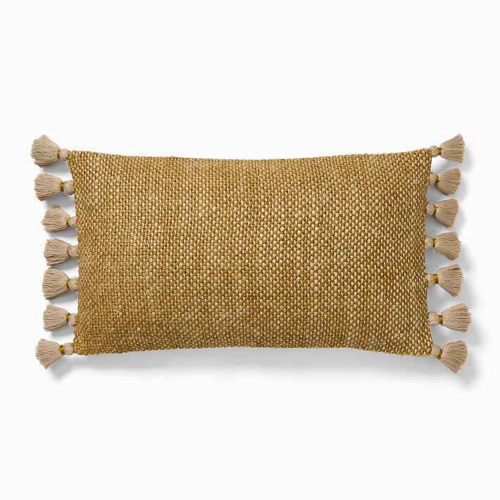 Two-Tone Chunky Linen Tassels Pillow Cover West Elm