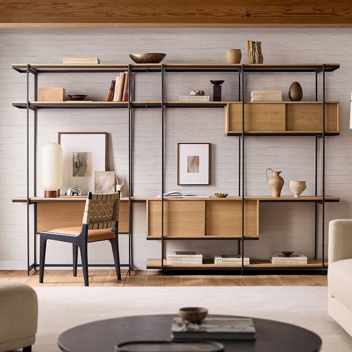 Pierce Wall Desk w/ Extra Wide Shelf Unit (122&quot;)