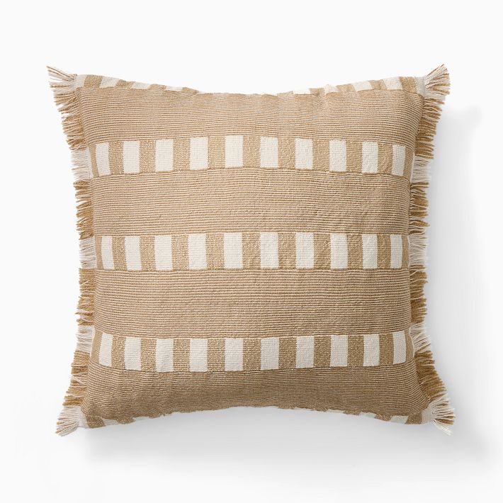 Outdoor Modern Block Fringe Pillow | Camel