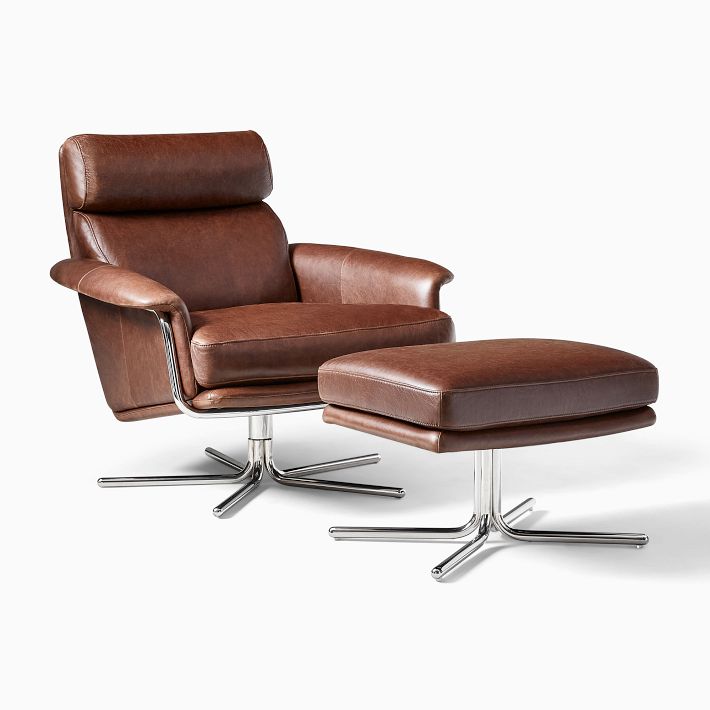 Kristoff Leather Swivel Chair Ottoman Set West Elm