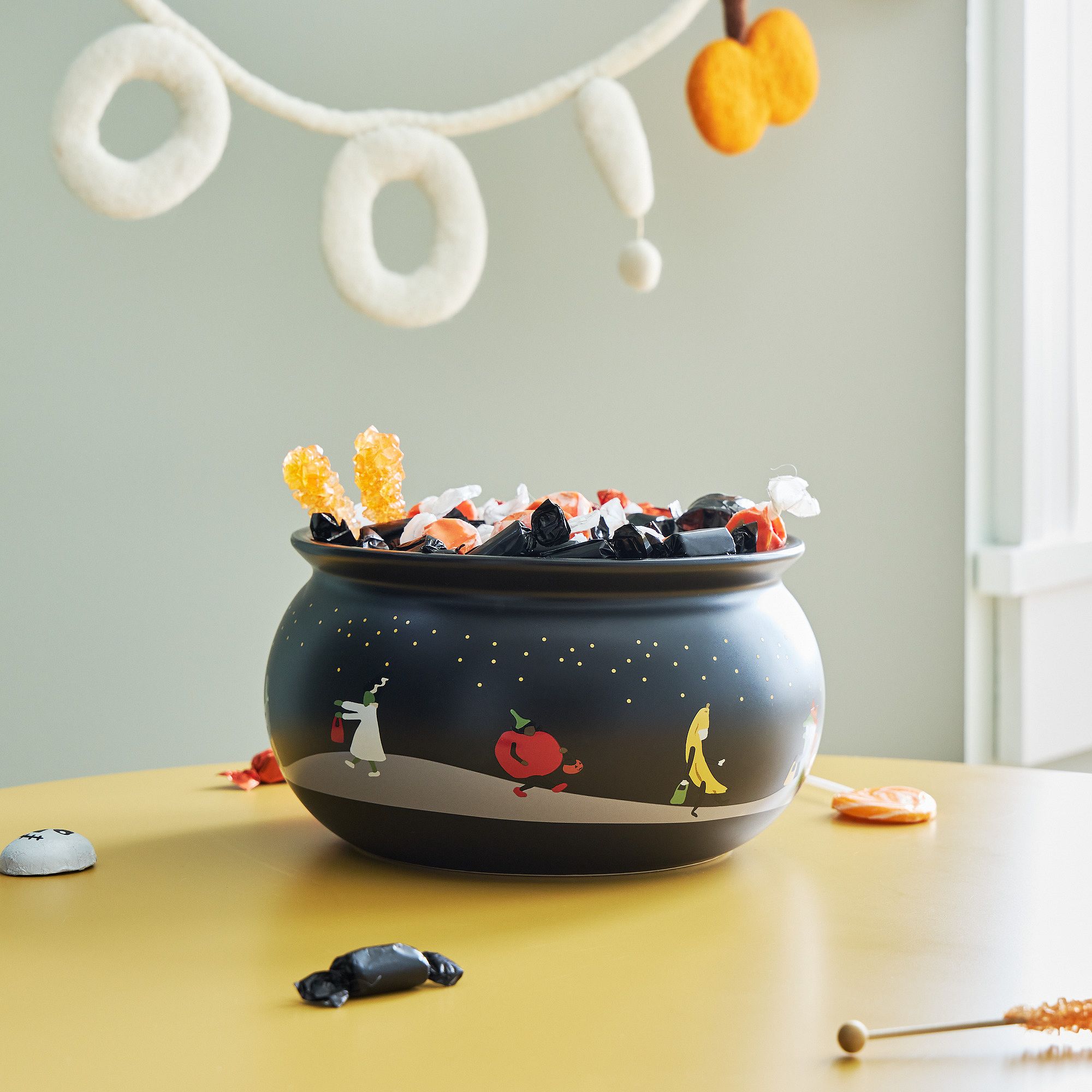 Trick-or-Treaters Ceramic Cauldron Candy Bowl
