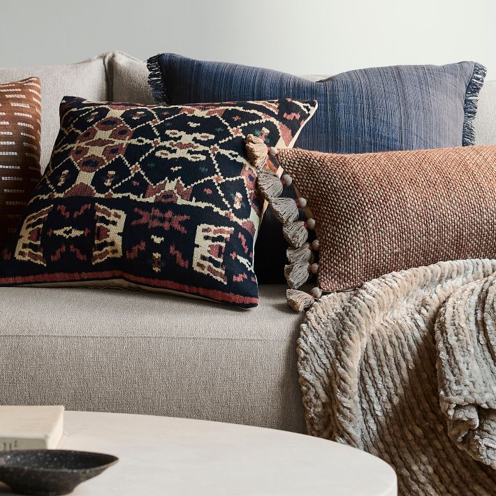 Two-Tone Chunky Linen Tassels Pillow Cover West Elm