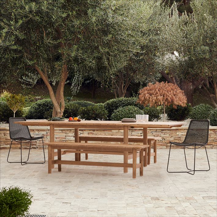 Hargrove Outdoor Extendable Dining Table (79&quot;&ndash;109&quot;), Benches &amp; Slope Chairs Set