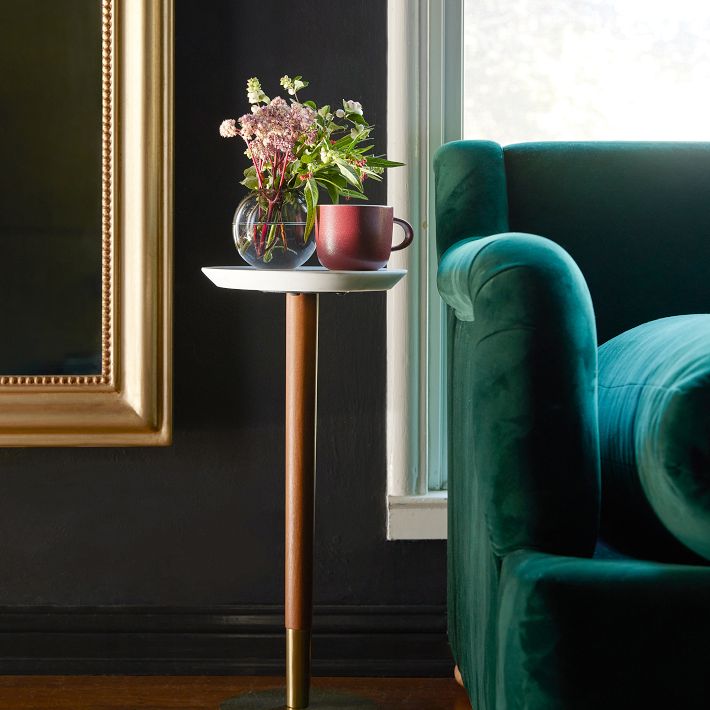 【大理石ベース♪】West Elm☆Murrayドリンクテーブル Mid-Century Drink Table - Sophisticated Marble & Walnut