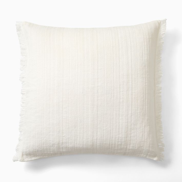 Textured Fringe Pillow Cover - White
