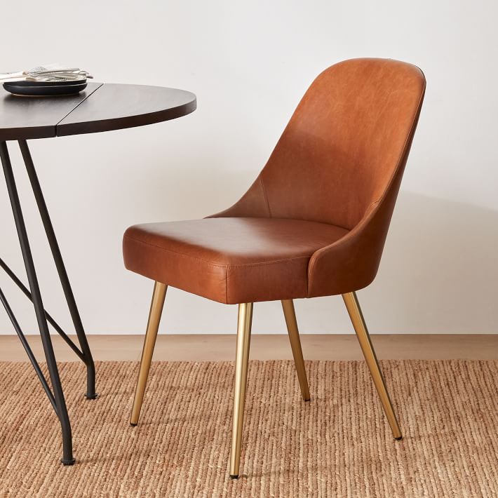 Mid-Century Leather Dining Chair - Metal Legs