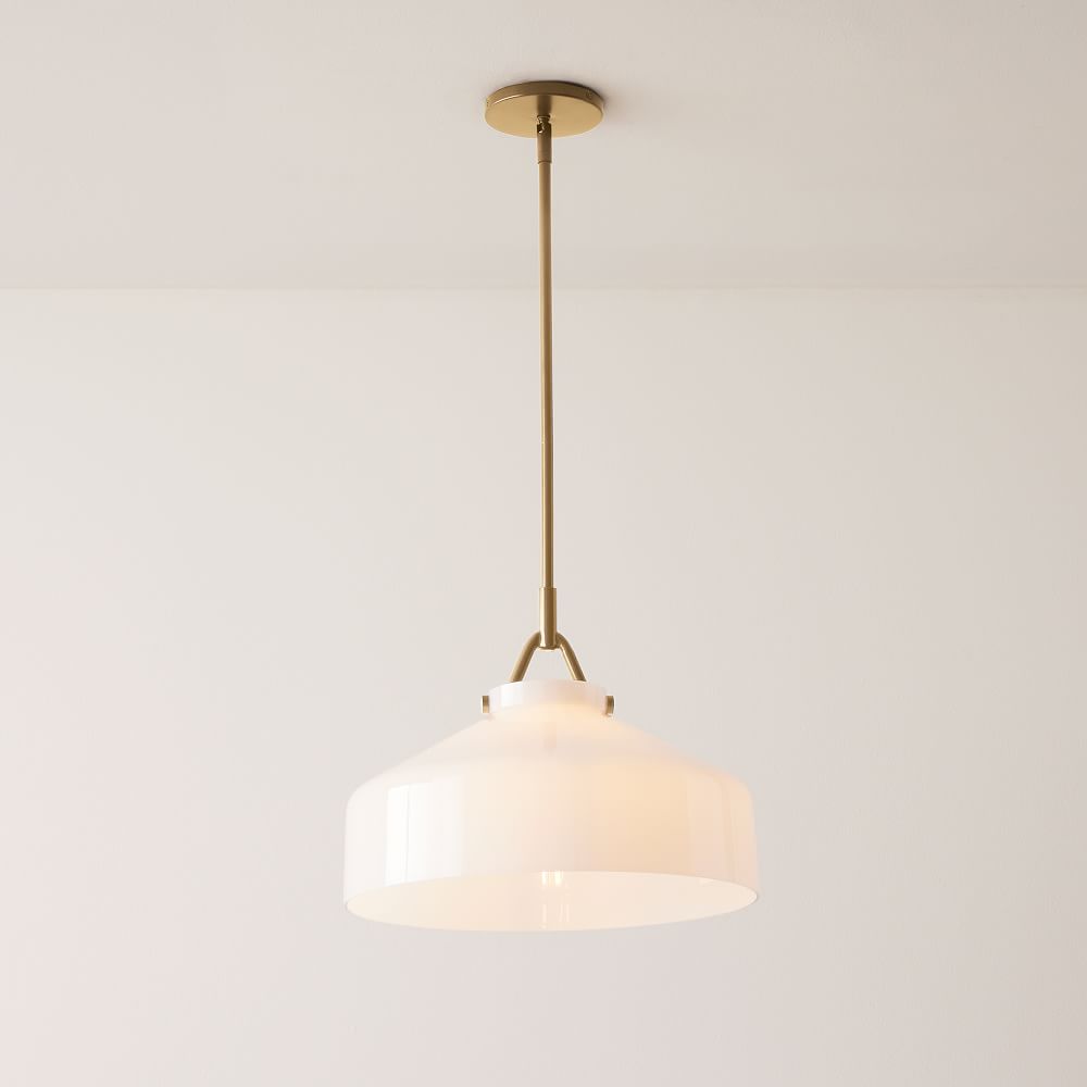 Henry Pendant - Large, Milk Glass, Antique Brass (16")