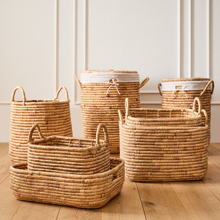Woven Seagrass Baskets- Small Hamper - 15.4"W x 22"H Natural