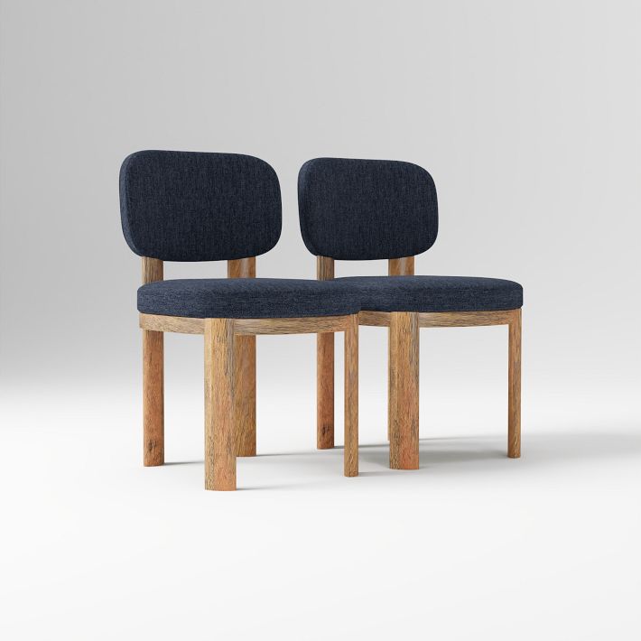 Anton Dining Chair- Midnight fabric, burnt wax wood finish, set of 2
