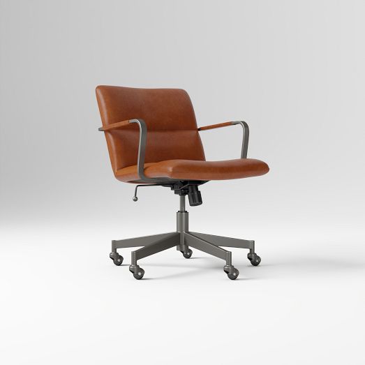 Cooper Mid-Century Leather Swivel Office Chair