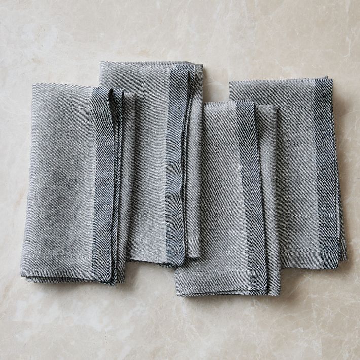 European Linen Contrast Border Napkins (Set of 4)