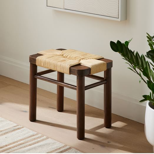 Mahogany Woven Rope Stool (20")
