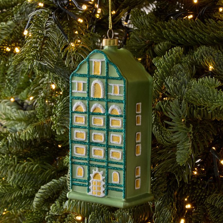 Glass Cabin Ornament - Green