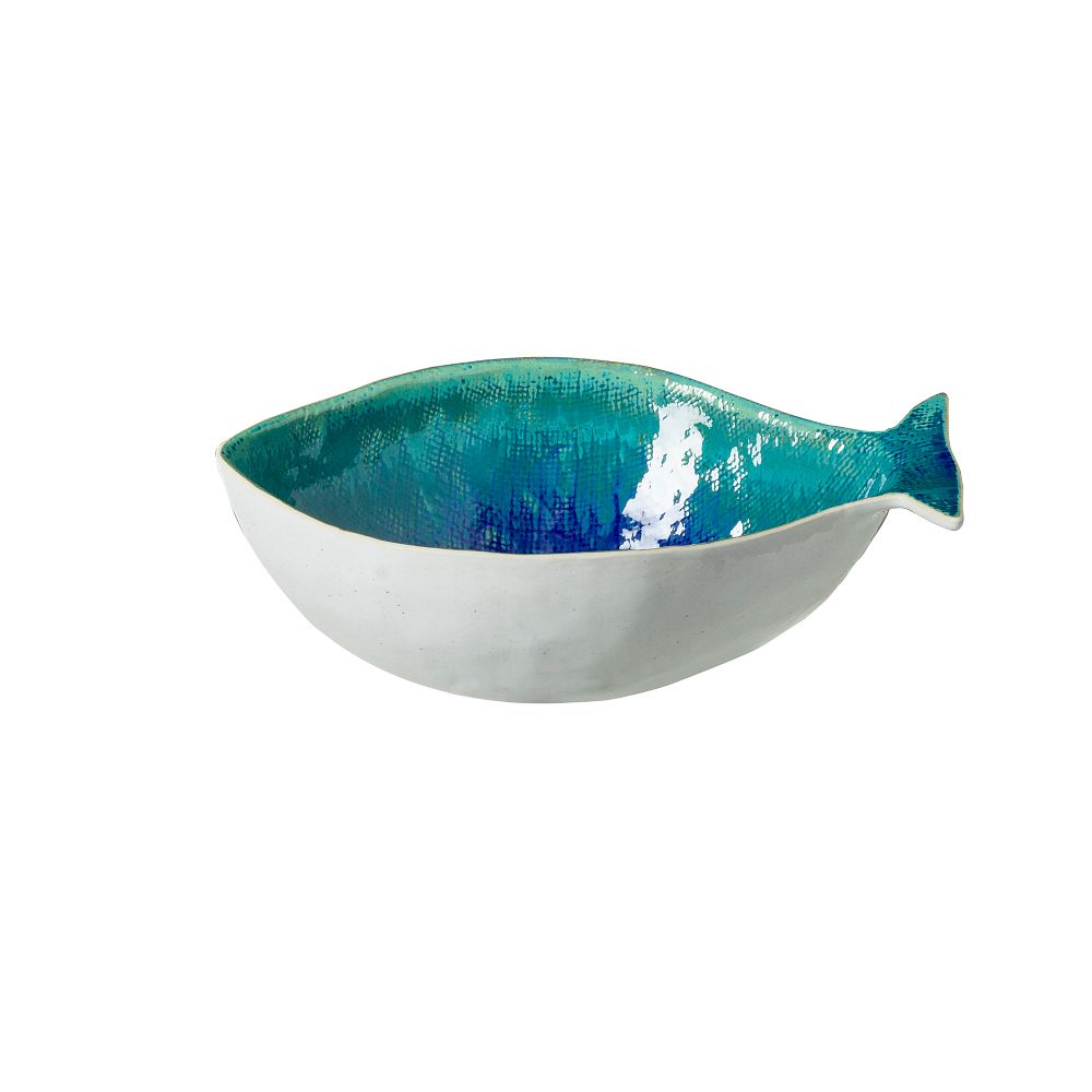 Casafina Dori Fish Stoneware Serving Bowls - Atlantic Blue, 7.7"D