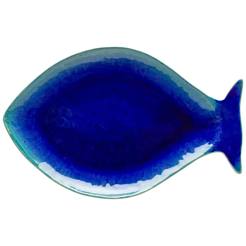Casafina Dori Fish Stoneware Serving Platters - Atlantic Blue, 18.3"W