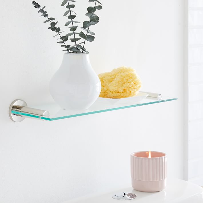 Open Box: Modern Overhang Glass Bathroom Shelf