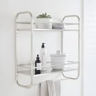 Open Box: Deco Curve Metal Wall Shelf, Double, Chrome, Metal, 20"x22"
