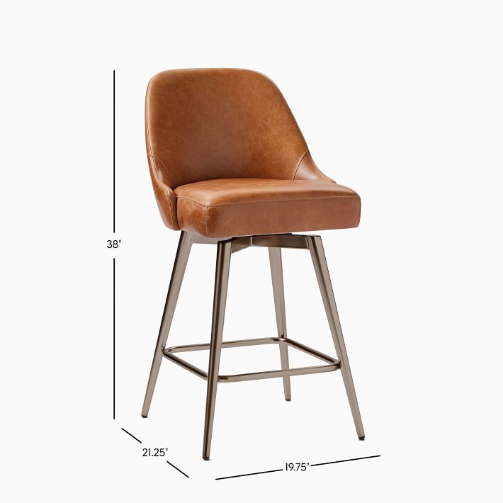 Mid-Century Leather Swivel Counter Stool Metal Legs West Elm