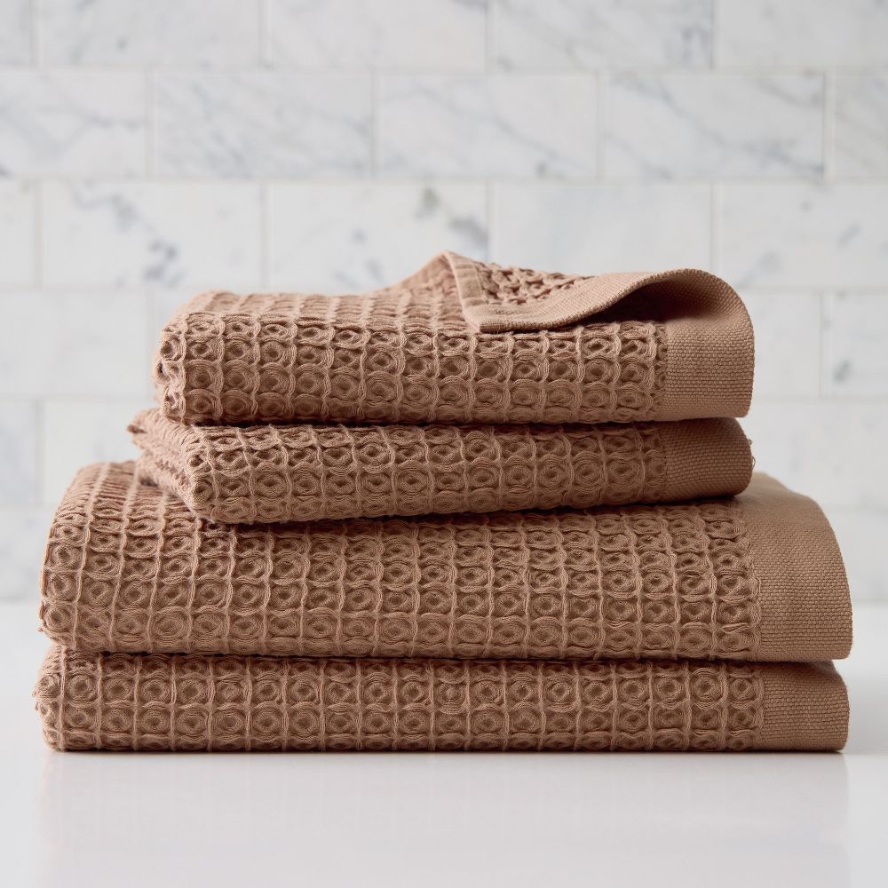 Waffle Bath Towel + Hand Towel Set - Baked Clay