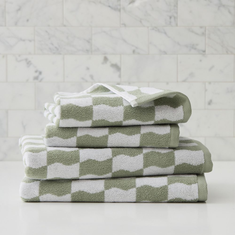 Wavy Blocks Towel Sets - Sage, Set of 4 - (2 Bath Towels, 2 Hand Towels)