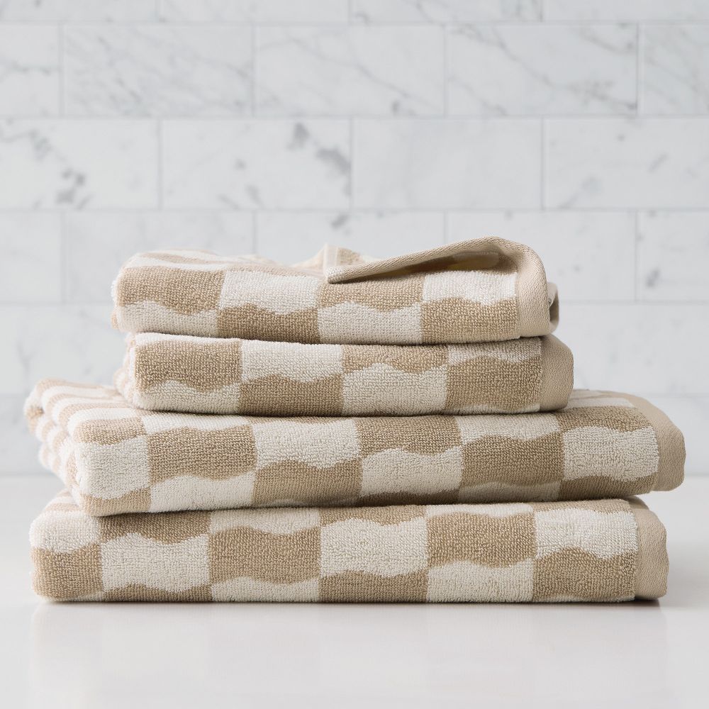 Wavy Blocks Towel Sets - Sandalwood, Set of 4 - (2 Bath Towel, 2 Hand Towel)