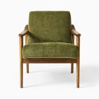 Chip & Dent: Midcentury Show Wood Chair, Poly, Performance Distressed Velvet, Tarragon, Pecan