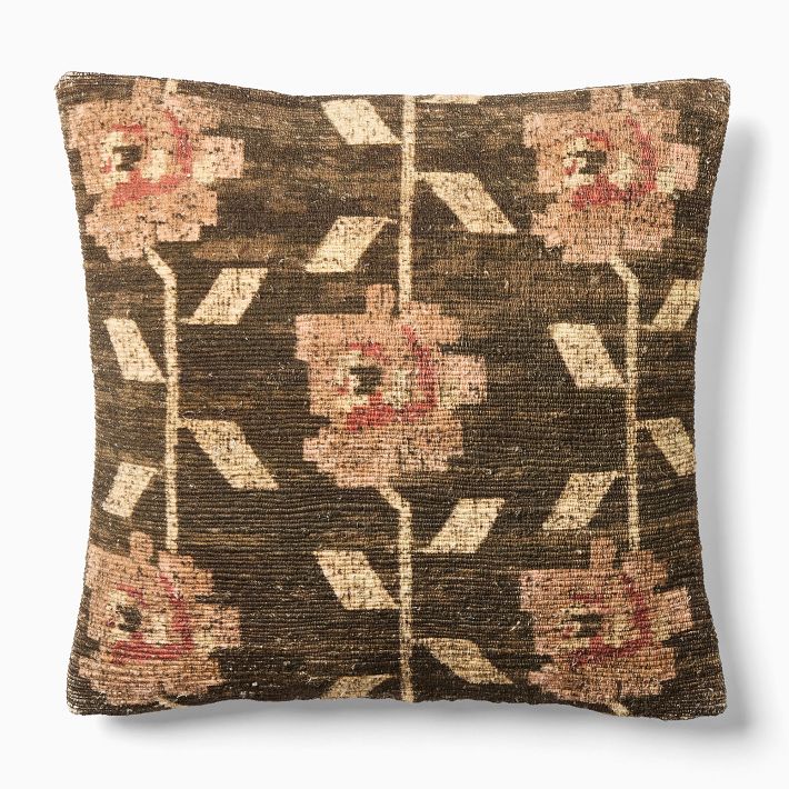 Stamped Folk Floral Pillow Cover - Caper