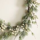 Pre-Lit Faux Pine &amp; Frosted White Berry Wreath