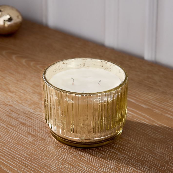 Mercury Glass Fluted Candles - Balsam & Cedar