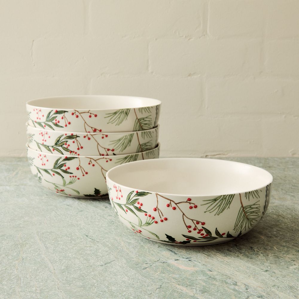 Tannenbaum Winter Berries Stoneware Pasta Bowl Sets