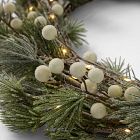 Pre-Lit Faux Pine &amp; Frosted White Berry Wreath