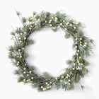 Pre-Lit Faux Pine &amp; Frosted White Berry Wreath