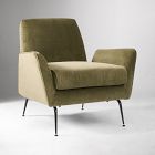 Open Box: Kip Flare Arm Chair - Deluxe Velvet Green Spruce, Dark Bronze