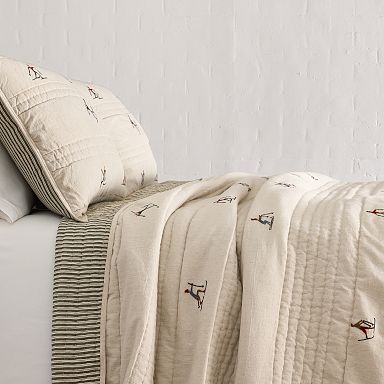 Embroidered Skier Quilt & Shams