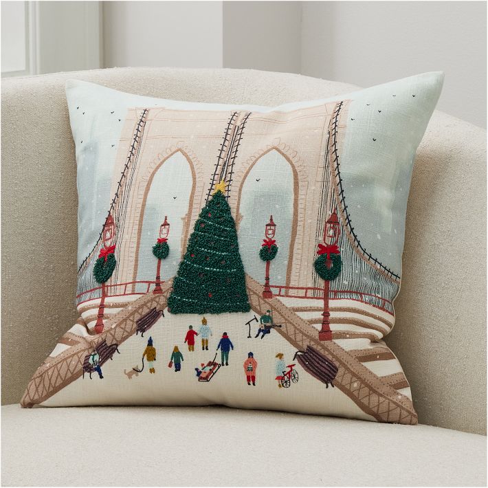 Nicole Cicak Brooklyn Bridge Xmas Pillow Cover | West Elm
