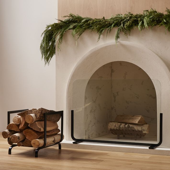 Willow Fireplace Log Holder &amp; Screen Set