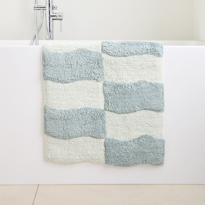 Wavy Blocks Bath Mat (Freshwater Blue)