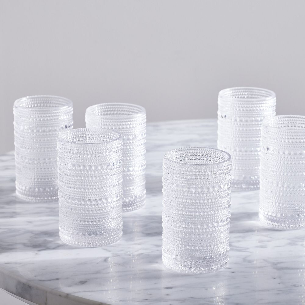 Jupiter Beaded Tall Drinking Glasses (Set of 6) - Tall, 13oz, Clear, Set of 6