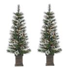 Pre-Lit Faux Potted 4' Trees (Set of 2)