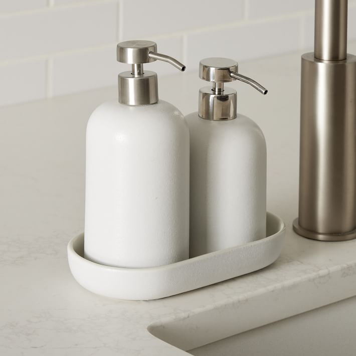 Kaloh Stoneware Soap/Lotion Pump - Soap/Lotion Pump, White, Set of 3