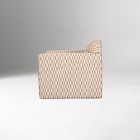 Top-down view of a beige woven armchair showing its seat and back pattern.