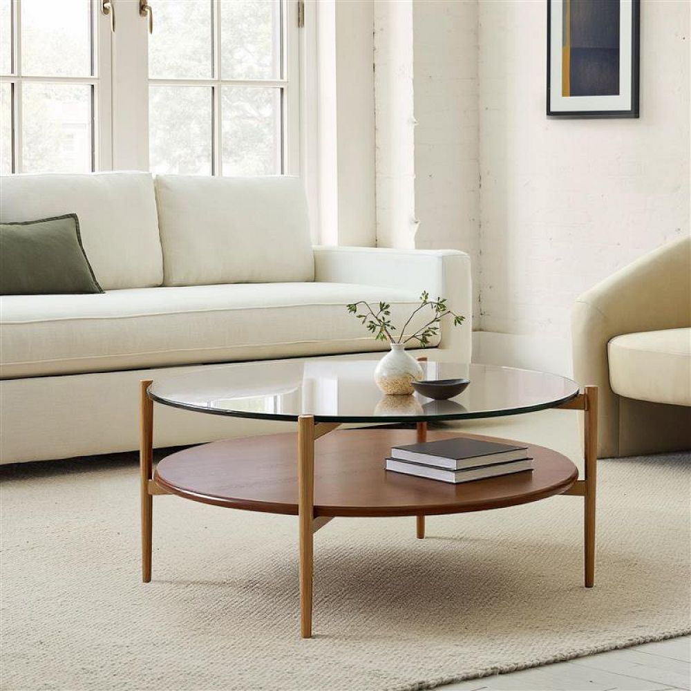 Mid-Century Art Display Round Coffee Table Modern Living Room