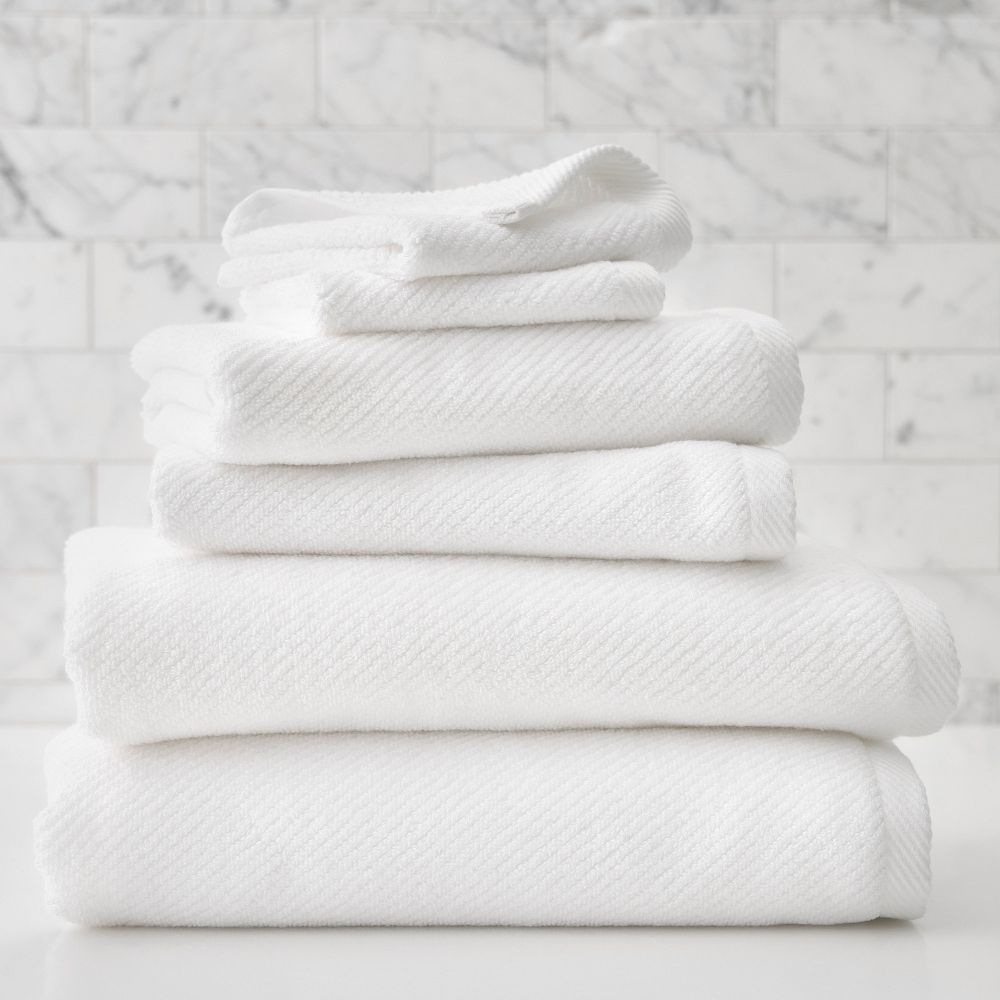 Diagonal Ribbed Towel Sets - White, Set of 6 - (2 Towel, 2 Hand Towel, 2 Washcloth)