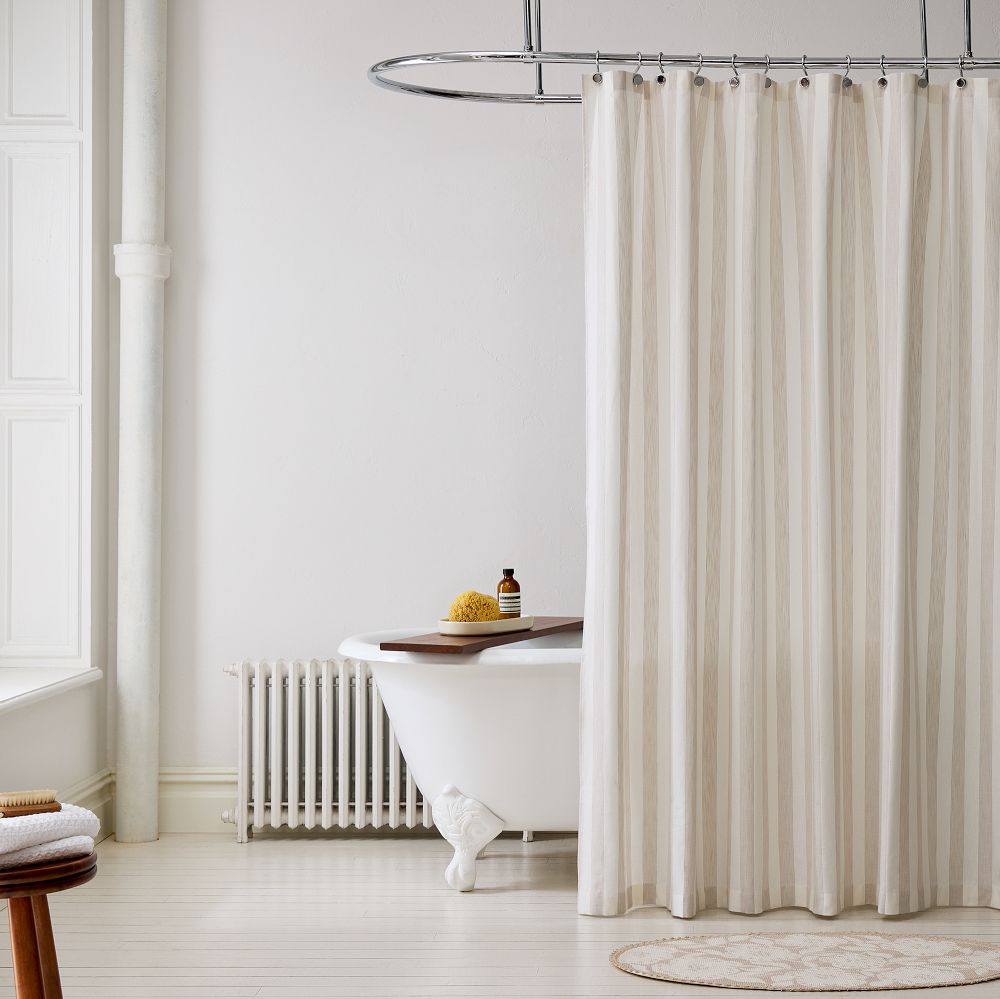Cotton Linen Stripe Shower Curtain - 72x74, Sand